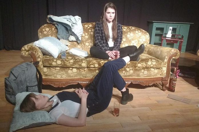 In "My In "My Heart's A Suitcase", Anwen O'Driscoll (right) plays Chris, an angrily impoverished waitress who shares a flat with Hannah (Ilan O'Driscoll), a philosophical ceramics teacher in the early stages of multiple sclerosis. The role of Hannah will also be performed by Mackenzie Kruyf (not pictured) on different nights of the play, which has a five-performance run at Lindsay Little Theatre until May 27. (Photo: Sam Tweedle / kawarthaNOW.com)Heart's A Suitcase", Anwen O'Driscoll (right) plays Chris, an angrily impoverished waitress who shares a flat with Hannah (Ilan O'Driscoll), a philosophical ceramics teacher in the early stages of multiple sclerosis. The role of Hannah will also be performed by Mackenzie Kruyf (not pictured) on different nights of the play, which has a five-performance run at Lindsay Little Theatre until May 27. (Photo: Sam Tweedle / kawarthaNOW.com