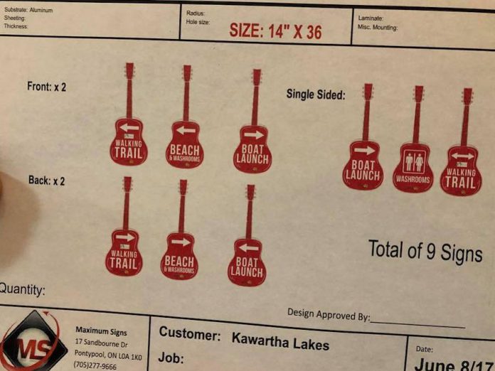 The Discover Omemee initiative includes guitar-shaped wayfinding sights, a tribute to Omemee's famous son musician Neil Young. (Photo: Omemee Downtown Revitalization Group / Facebook)