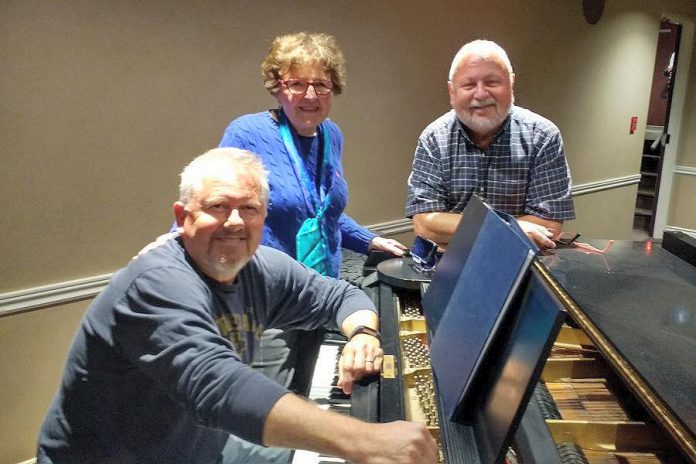 Local playwright and author Beth McMaster (pictured here with Danny Bronson and Len Lifchus in 2017) is best known for her work with the Peterborough Theatre Guild and with Showplace Performance Centre, notably the popular Spring Tonic services and the Legendary Icon Series which she presented with her late husband Stuart. Beth was instrumental in the creation of both the Peterborough Theatre Guild in 1964 and Showplace Performance Centre in 1996. (Photo: Sam Tweedle / kawarthaNOW.com)