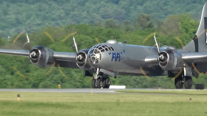 The B-29 Superfortress Bomber "Fifi" on the runway. (Photo: Commemorative Air Force)