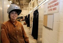 Maddy Paulson-Carlin, a student at St. Thomas Aquinas Catholic Secondary School in Lindsay, is working towards her high school diplomas while learning the skilled trade of welding through the Ontario Youth Apprenticeship Program. (Photo: Galen Eagle / PVNC Catholic District School Board)