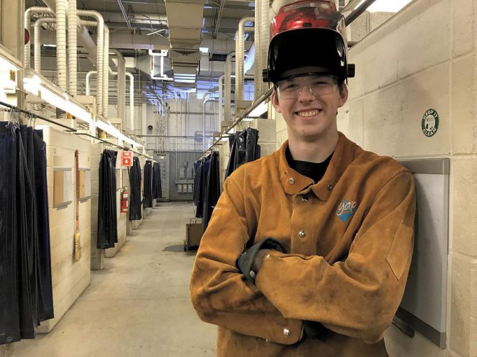 Owen Robinson, who attends St. Stephen Catholic Secondary School in Bowmanville, will graduate high school having completed Level I training in welding through the Ontario Youth Apprenticeship Program.  (Photo: Galen Eagle / PVNC Catholic District School Board)