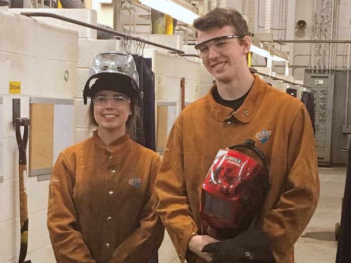 While there were some comments from men when she first started welding, Maddy says male peers like Owen are very supportive and accepting of their female counterparts entering into the skilled trades. (Photo: April Potter / kawarthaNOW.com)