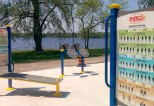 Construction is complete on Peterborough's first adult outdoor gym in Beavermead Park. The project has been funded with contributions of $25,000 from each of the Rotary Club of Peterborough-Kawartha and the Rotary Club of Peterborough and $40,000 from the City of Peterborough. (Photo: Bruce Head / kawarthaNOW.com)