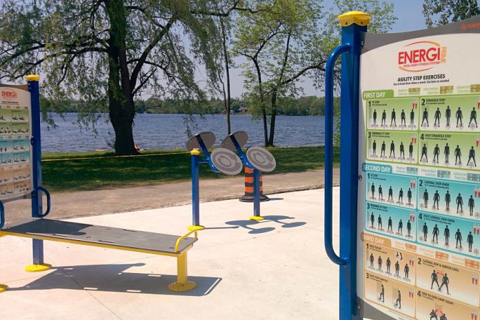 Construction is complete on Peterborough's first adult outdoor gym in Beavermead Park. The project has been funded with contributions of $25,000 from each of the Rotary Club of Peterborough-Kawartha and the Rotary Club of Peterborough and $40,000 from the City of Peterborough. (Photo: Bruce Head / kawarthaNOW.com)