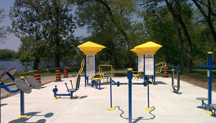 While all the outdoor gym equipment has been installed and is functional some finishing touches including landscaping are required before the gym will officially open. (Photo: Bruce Head / kawarthaNOW.com)