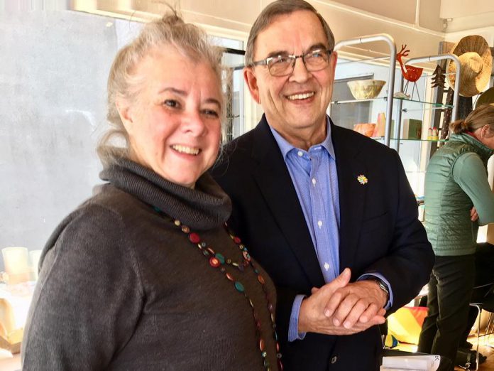 EC3 executive director Su Ditta with awards champion Bill Lockington of LLF Lawyers at the announcement of the inaugural Peterborough Arts Awards, held March 15, 2018 at Art Gallery of Peterborough. (Photo: Tammy Thorne / kawarthaNOW.com)