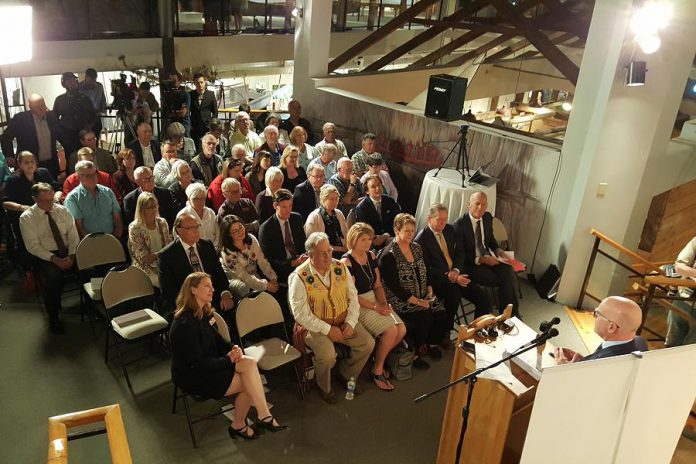 John Ronson, Chair of the Board of Directors of The Canadian Canoe Museum, speaking to the crowd at the May 16, 2018 announcement. (Photo: Jeannine Taylor / kawarthaNOW.com)