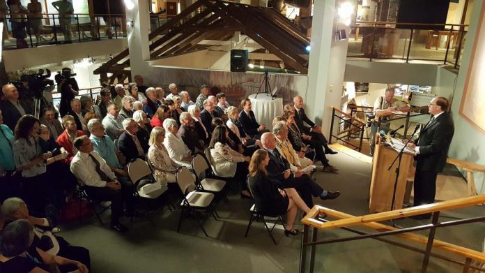 City of Peterborough Mayor Daryl Bennett addresses the crowd before bestowing a framed key to the city to the W. Garfield Weston Foundation. (Photo: Jeannine Taylor / kawarthaNOW.com)