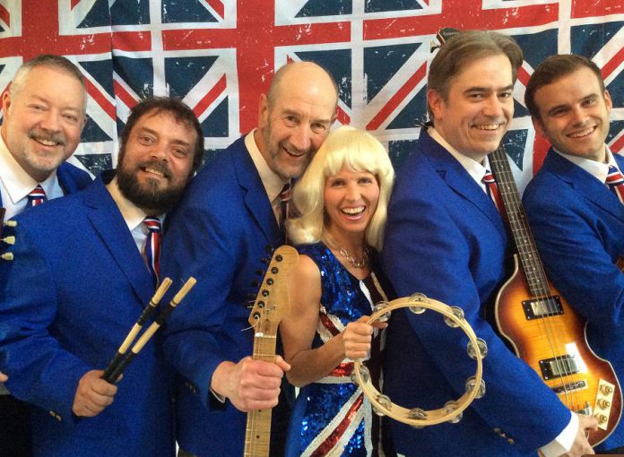 Singer Leisa Way with members of The Lonely Hearts Club Band (Fred Smith, Sam Cino, Bruce Ley, Bobby Prochaska, and Nathan Smith) in "Across the Pond: The British Invasion", which runs from June 26th to July 7th at Globus Theatre at Lakeview Arts Barn in Bobcaygeon. (Photo: Way-To-Go Productions)