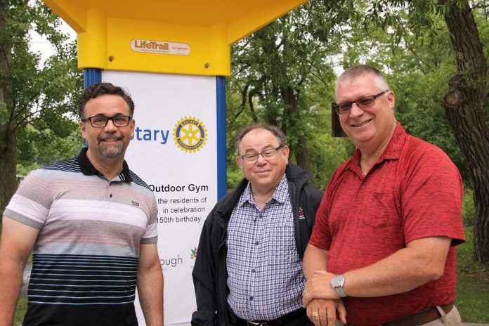 Peterborough city councillor Don Vassiliadis along with councillors Keith Riel and Gary Baldwin, who both represent Ashburnham Ward where Beavermead Park is located.  (Photo: Jeannine Taylor / kawarthaNOW.com)