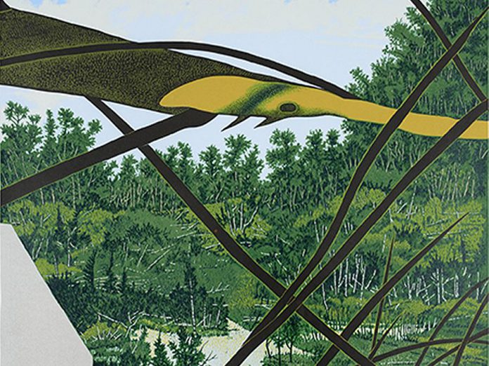Detail from 'White Water Light-Riding Mountain' (1985, serigraph on paper) by Ivan Eyre. (Photo: Lesli Michaelis Onusko, courtesy of Art Gallery of Peterborough)