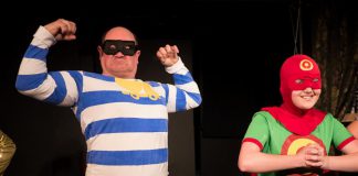 Brad Brackenridge as The Mixer and Emma Meinhardt as Target Boy in Planet 12 Productions' revival of Derek Weatherdon's "Boy Wonders", which is running from June 7 to 9 at The Theatre on King before heading to the Toronto Fringe Festival in July. (Photo: Andy Carroll)