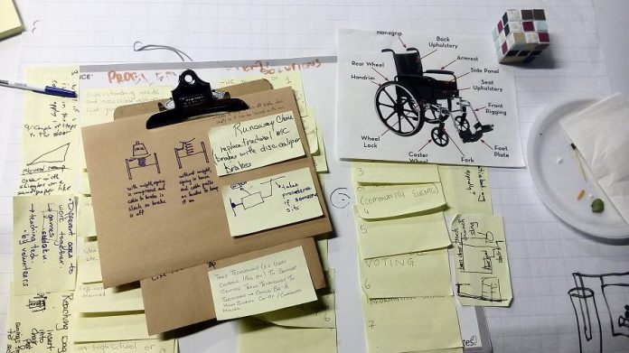 Participants came up with the concept of a self-braking wheelchair.  (Photo courtesy of Innovation Cluster)