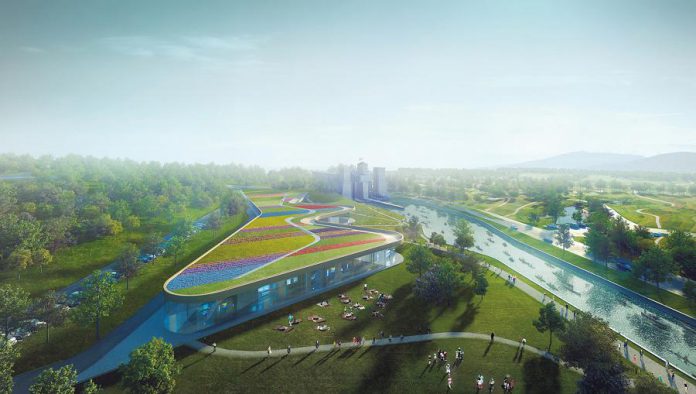 Architect's rendering of the new Canadian Canoe Museum beside the Peterborough Lift Lock. (Graphic: heneghan peng architects / Kearns Mancini Architects)