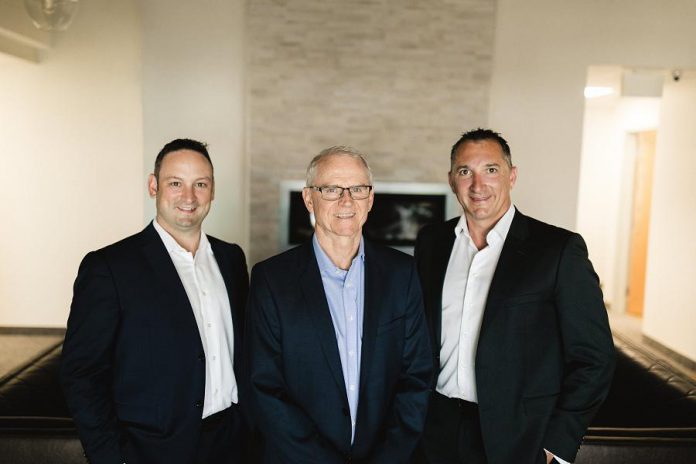 Park Place Financial co-founders of Mike D'Alessandro (left) and Darrell Wade (right) with Terry Windrem of Terry Windrem Insurance Agencies, who will become the President and CEO of Park Place Financial.  (Photo courtesy of Park Place Financial)