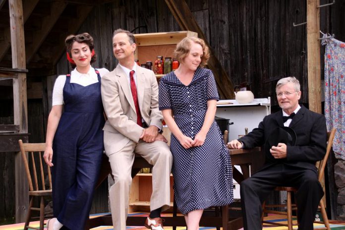 The full cast of  "Crow Hill: The Telephone Play":  Kait Dueck as Grace Dyson, Courtenay Stevens as Ed Milton, Sarah McNeilly as Alice Cameron, and Robert Winslow as Doc Logie. (Photo: Jeannine Taylor / kawarthaNOW.com)