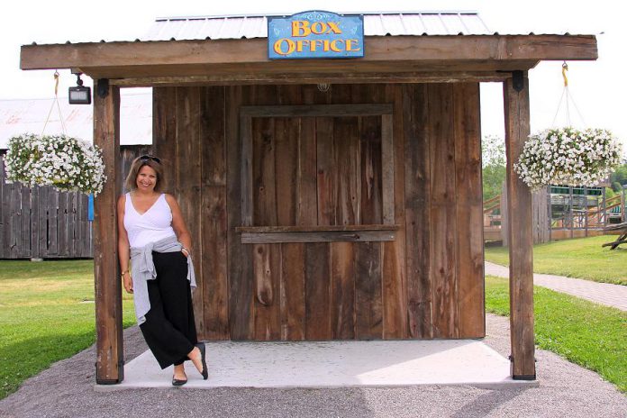 4th Line Theatre managing artistic director Kim Blackwell at the "Box Office" at Winslow Farm in Millbrook. Tickets are now available for 4th Line Theatre's summer season, with "Crow Hill: The Telephone Play" running from July 3rd to 28th and "Who Killed Snow White?" from August 6th to 25th. (Photo: Jeannine Taylor / kawarthaNOW.com)