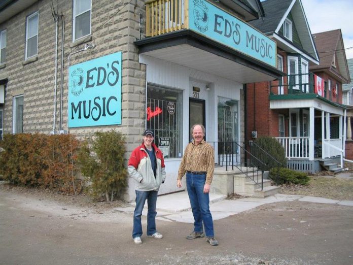 Musician Paige Armstrong with Don Skuce in 2002 at Ed's Music in Peterborough. (Photo: Paige Armstrong / Facebook)