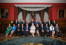 Premier Doug Ford's new Cabinet, with Ontario's new Minister of Labour, Haliburton-Kawartha Lakes-Brock MPP Laurie Scott, in the front row, second from left. (Photo: Province of Ontario)