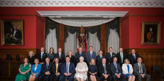 Premier Doug Ford's new Cabinet, with Ontario's new Minister of Labour, Haliburton-Kawartha Lakes-Brock MPP Laurie Scott, in the front row, second from left. (Photo: Province of Ontario)