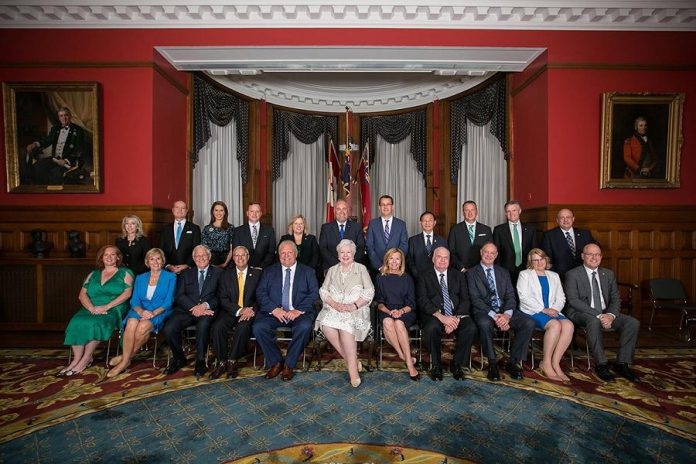 Premier Doug Ford's new Cabinet, with Ontario's new Minister of Labour, Haliburton-Kawartha Lakes-Brock MPP Laurie Scott, in the front row, second from left. (Photo: Province of Ontario)