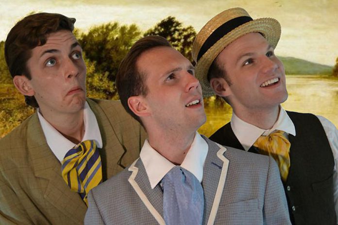 Victor Pokinko and Matt Pilipiak (shown here with Scott Garland in the 2015 production "Three Men in a Boat") return to the Lakeview Arts Barn in Bobcaygeon in "Murder for Two". (Photo: Pea Green Theatre Group)