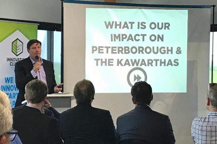 At the Innovation Cluster Peterborough and The Kawarthas annual general meeting on May 31, 2018, Innovation Cluster President and CEO Mike Skinner reported the economic organization has supported 77 companies, who now employ 141 people with an overall economic impact of $10,950,587. (Photo courtesy of the Innovation Cluster)