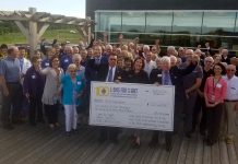 Representatives from area Lions and Lioness Clubs, the Peterborough Regional Health Centre (PRHC) Foundation, and the PRHC Ophthalmology Group celebrate the success of the "Lions for Sight" campaign, which raised $202,669.68 for cataract surgical equipment at PRHC. (Photo courtesy of PRHC Foundation)