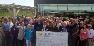 Representatives from area Lions and Lioness Clubs, the Peterborough Regional Health Centre (PRHC) Foundation, and the PRHC Ophthalmology Group celebrate the success of the "Lions for Sight" campaign, which raised $202,669.68 for cataract surgical equipment at PRHC. (Photo courtesy of PRHC Foundation)