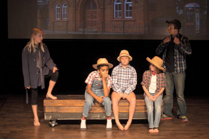 Instructed by Dan Fewings, Green Roof Theatre Camp helps children explore their imagination through theatre games, writing, music, movement, and masks. (Photo: Bradley Boyle / Market Hall Performing Arts Centre)