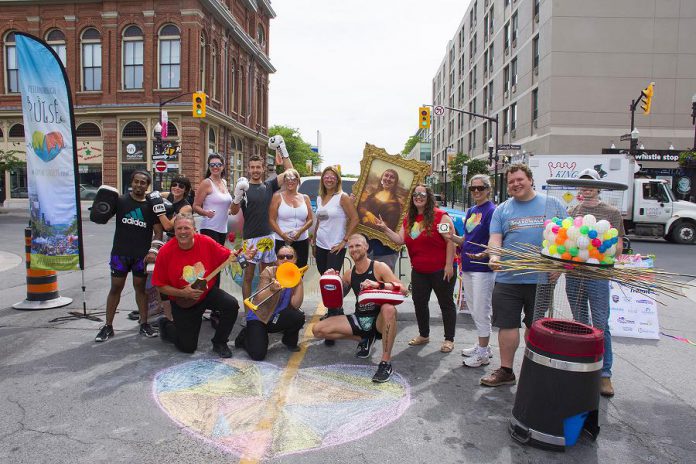 The fourth annual Peterborough Pulse event, where people replace cars on downtown Peterborough streets, returns on Saturday, July 21, 2018. A media launch was held on June 20th beside the Peterborough Downtown Farmers' Market. (Photo courtesy of Peterborough Downtown Business Improvement Area)