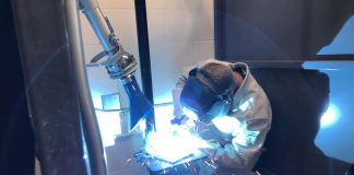 As part of a $650,000 investment in Peterborough Victoria Northumberland and Clarington Catholic District School Board's welding program, the board's six secondary schools located in Peterborough, Cobourg, Lindsay, and Clarington are being equipped with state-of-the-art welding booths thanks to partnerships with the CWB Welding Foundation, which funded nearly half of the project, as well as McCloskey International for its donation of all 36 welding booth structures. (Photo courtesy of Galen Eagle / PVNC)