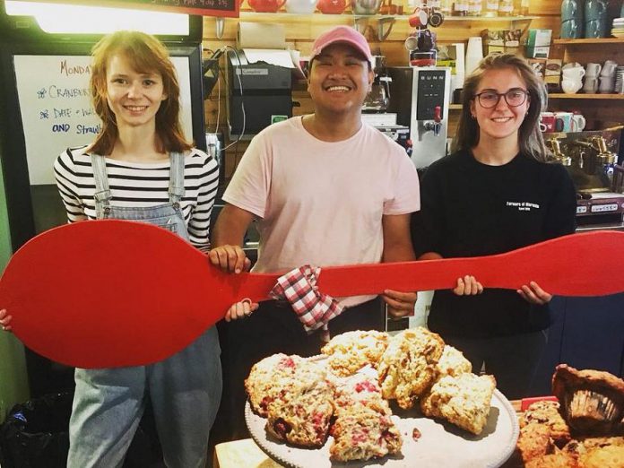 The Silver Bean Cafe in Millennium Park is one of 32 Peterborough restaurants, cafes, and pubs participating in the 2018 Paint The Town Red fundraiser for the United Way on Wednesday, July 18th. This is the sixth year of participation by the Silver Bean, whose co-owner Michael VanDerHerberg founded the event in 2013. (Photo courtesy of United Way of Peterborough and District)