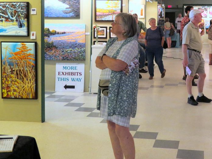 An attendee browses an exhibit at the Buckhorn Fine Art Festival. (Photo courtesy of Buckhorn Fine Art Festival)