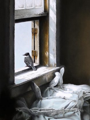 A detail from "Looking Out", an original graphite study by Michael Dumas and the featured painting at “The Lives of Birds", this year's special exhibit at the Buckhorn Fine Art Festival. A draw for the painting will be held on opening night on Friday, August 17th. (Photo courtesy of Buckhorn Fine Art Festival)