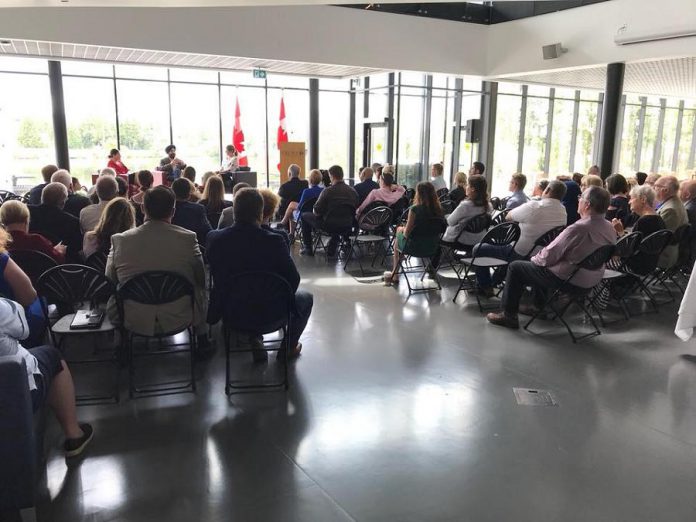 Navdeep Bains, the federal Minister of Innovation, Science, and Economic Development, speaks at the Student Centre of Trent University on July 25, 2018. (Photo: Maryam Monsef / Facebook)