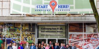 The June launch of the Downtown Cobourg "Start Here" business attraction marketing campaign was attended by Cobourg Mayor Gil Brocanier and Northumberland-Peterborough South MPP David Piccini. (Photo courtesy of the Town of Cobourg)