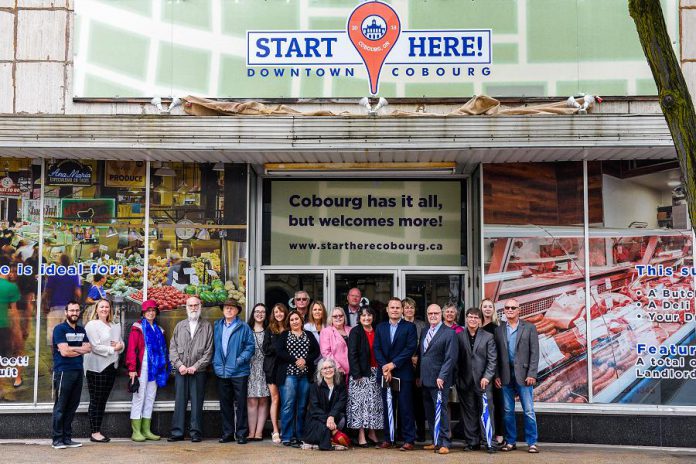 The June launch of the Downtown Cobourg "Start Here" business attraction marketing campaign was attended by Cobourg Mayor Gil Brocanier and Northumberland-Peterborough South MPP David Piccini. (Photo courtesy of the Town of Cobourg)