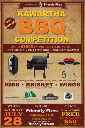 Watch for the Kawartha BBQ Competition on July 28th at Friendly Fires. (Poster: Friendly Fires)