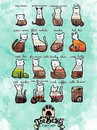 Alise illustrated the coffee menu at Toe Beans Cat Cafe. (Graphic: Alise Glover)