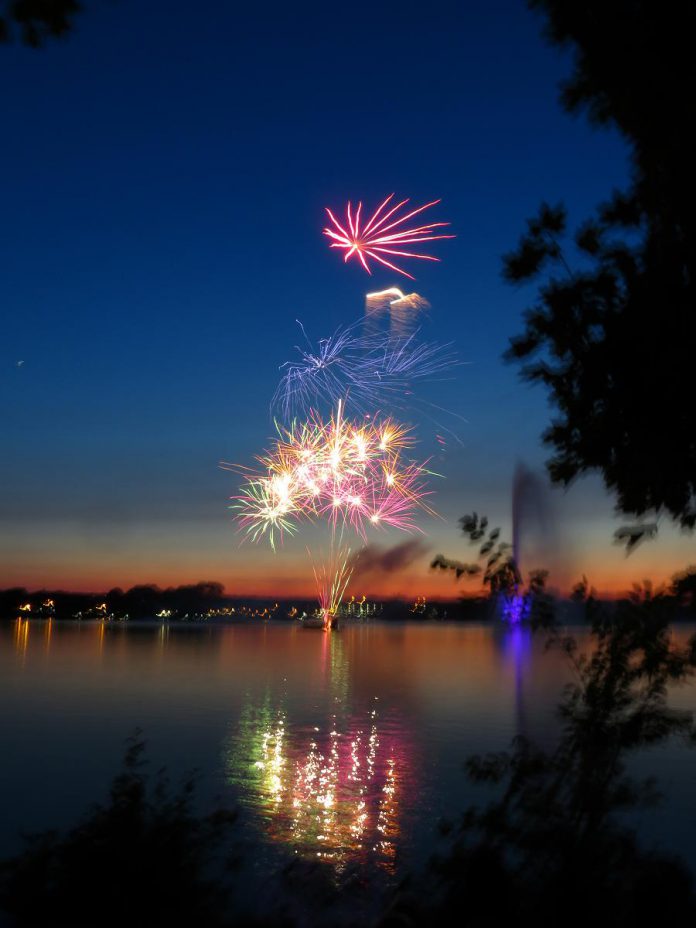 The fireworks began at dusk, launched from a platform in Little Lake. (Photo: Kirk Doughty)