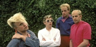 The original members of A Flock of Seagulls in 1982 (Mike Score on keyboards and vocals, Paul Reynolds on guitar, Frank Maudsley on bass, and Ali Score on drums). A touring version of the band featuring founding member Mike Score will perform a free concert at Peterborough Musicfest in Del Crary Park on Wednesday, July 11, 2018. (Publicity photo)