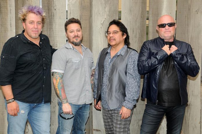 The touring line-up of A Flock of Seagulls in February 2017, with Kevin Rankin, Lucio Rubino, Joe Rodriguez, and original member Mike Score. (Publicity photo)