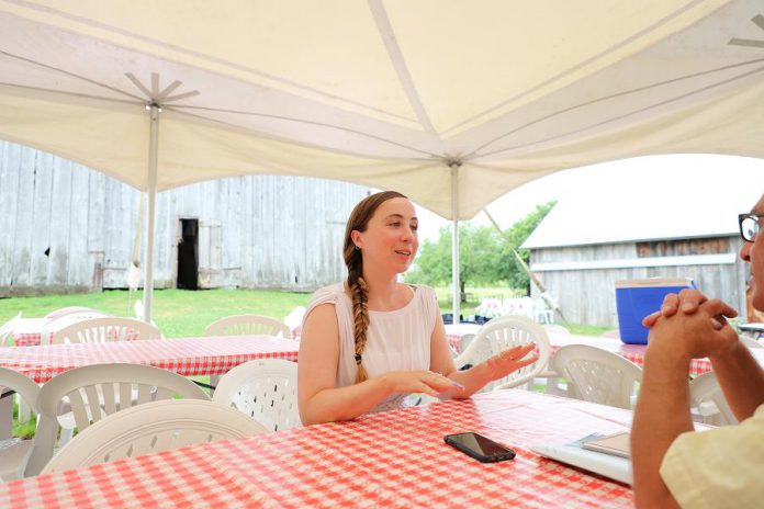 Actor Grace Thompson, who is playwright Judith Thompson's daughter, speaks with kawarthaNOW.com writer Paul Relllnger about her character Serena. (Photo: Heather Doughty / kawarthaNOW.com)