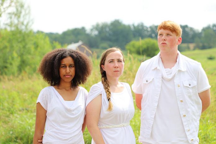 Cassandra Guthrie as Fantasia, Grace Thompson as Serena, and Tom Keat as Riley. (Photo: Heather Doughty / kawarthaNOW.com)