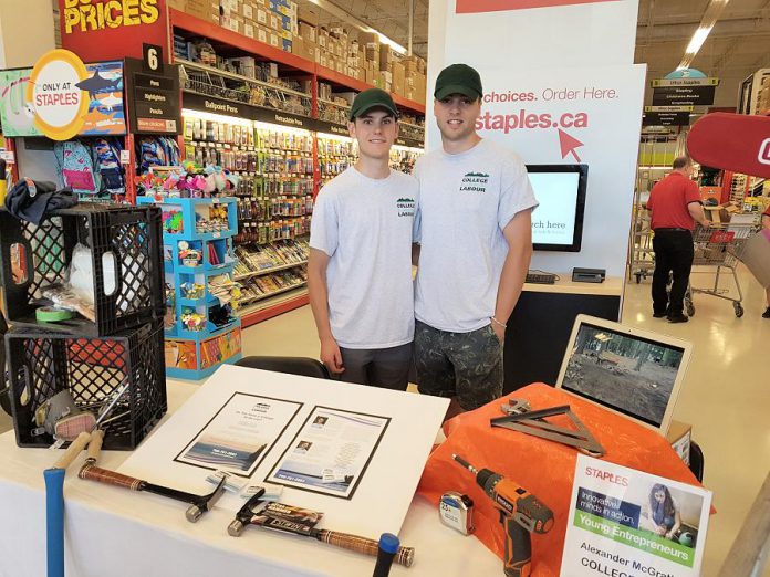 Alexander McGrath (right) is operating College Lake Labour with his best friend Bryce Wasson (left). The two are offering labour-for-hire services to clients in  the Catchacoma and Gold Lake regions. (Photo: Amy Bowen / kawarthaNOW.com)