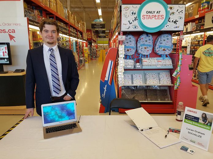 Lucas Graham's smartphone app, Socialize, helps people connect and network in real life. (Photo: Amy Bowen / kawarthaNOW.com)