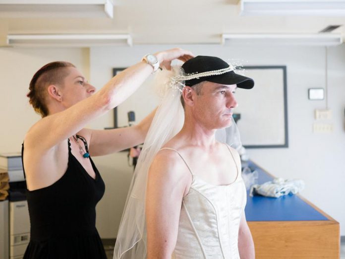 The Theatre on King's Kate Story helps artistic director Ryan Kerr get ready for his commitment to The Theatre on King. Peterborough's initimate and creative theatre space is moving to a new and larger location at 171 King Street, and Ryan has launched a crowdfunding campaign seeking "wedding gifts" to cover the costs of renovations. (Photo: Andy Carroll)