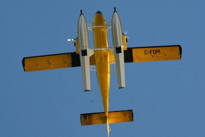 The underside of the De Havilland DHC-6-300 Twin Otter, one of six operated by the Ontario Ministry of Natural Resources and Forestry for firefighting operations.  (Photo courtesy of Dean Nighswander)